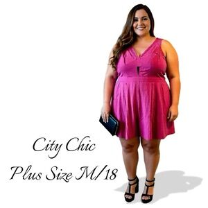 City Chic Vibrant Pink Sleeveless Front Cutout Romper NWT size M/18